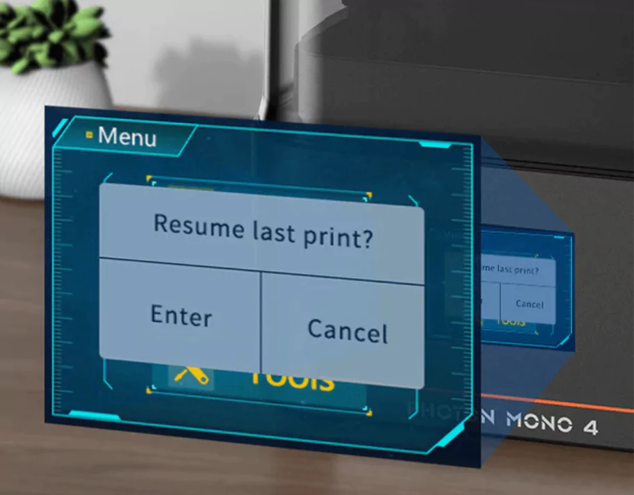 Anycubic Photon Mono 4 Resin 3D Printer features a Smart Resume Function for power loss recovery